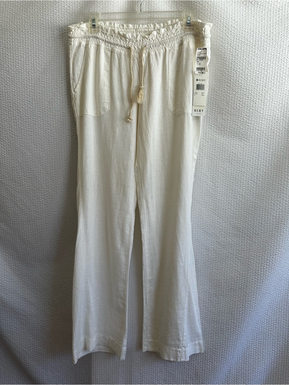 Roxy Oceanside White Linen Blend Wide Leg Beach Pants Size: Medium NWT